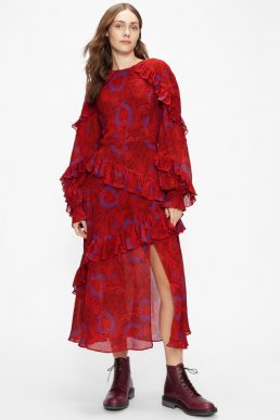 Ted Baker ENRQETA Frilled Printed Dress Red Blue