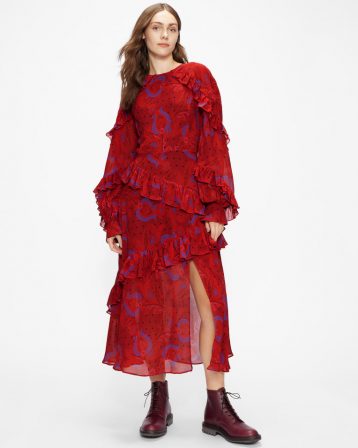 Ted Baker ENRQETA Frilled Printed Dress Red Blue