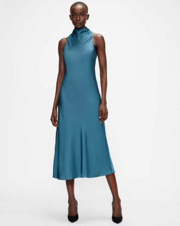 Ted Baker JOIYA Cowl Neck Sleeveless Midi Dress Mid Blue