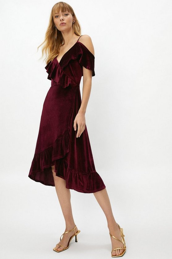 Velvet Cold Shoulder Wrap Dress