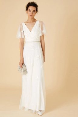 Gillian spot mesh embellished bridal dress ivory