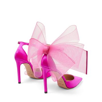 AVERLY 100 Fuchsia Pumps with Asymmetric Grosgrain Mesh Fascinator Bows