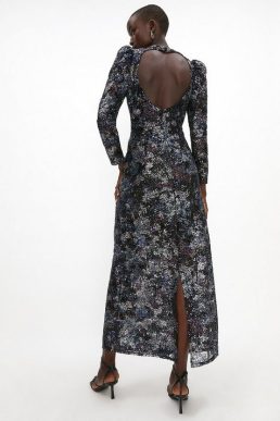 Coast Long Sleeve Sequin Maxi Dress Black Silver