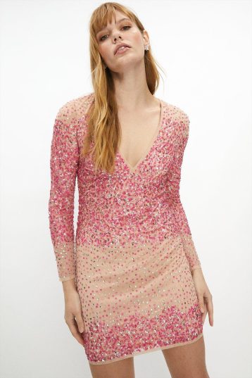 Coast Ombre Sequin Mini Dress Pink Blush