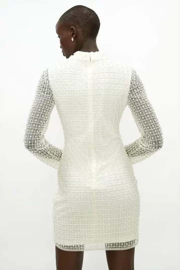Coast Premium Embellished High Neck Mini Dress Ivory