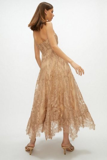 Coast Premium Lace Full Midi Dress Rose Gold