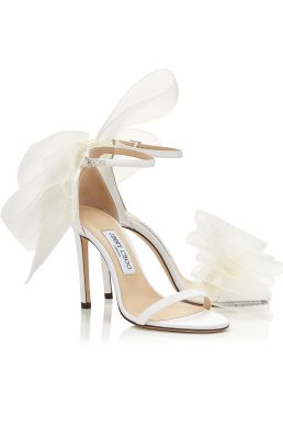 AVELINE 100 Latte Sandals with Asymmetric Grosgrain Mesh Fascinator Bows