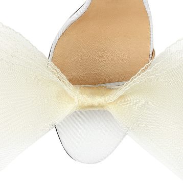 AVELINE 100 Latte Sandals with Asymmetric Grosgrain Mesh Fascinator Bows