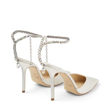 Jimmy Choo SAEDA 100 Ivory Satin Pumps with Crystal Embellishment