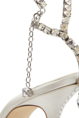 Jimmy Choo SAEDA 100 Ivory Satin Pumps with Crystal Embellishment