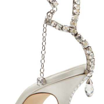 Jimmy Choo SAEDA 100 Ivory Satin Pumps with Crystal Embellishment