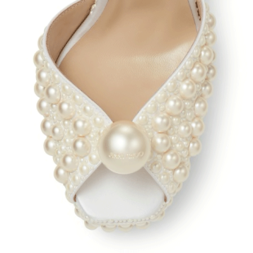 SACARIA/PF 120 White Satin Platform Sandals with All-Over Pearl Embellishment