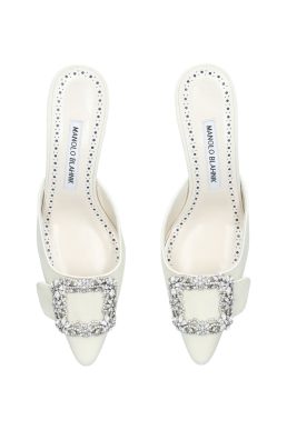 MANOLO BLAHNIK Embellished Maysale Bridal Mules 50 Ivory