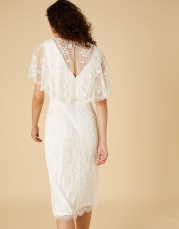 Monsoon Embellished cape bridal midi dress ivory