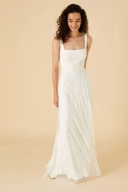 Monsoon Embellished sequin square neck bridal dress ivory