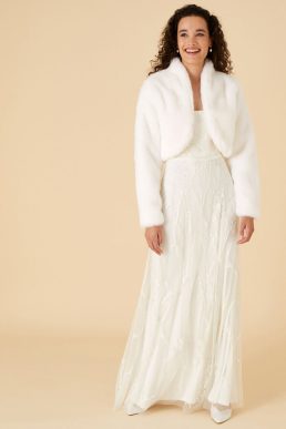Monsoon Faux fur bridal jacket ivory