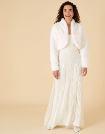 Monsoon Faux fur bridal jacket ivory