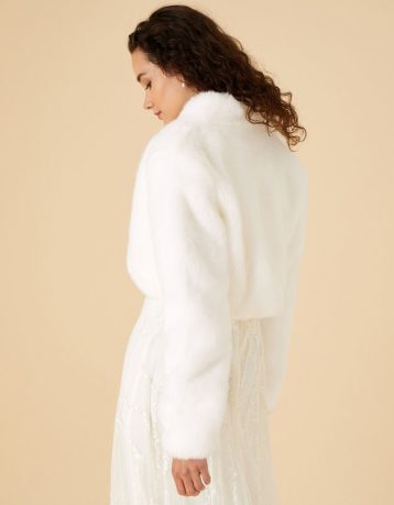 Monsoon Faux fur bridal jacket ivory