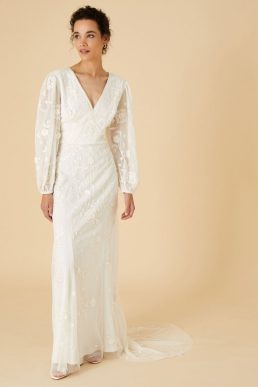 Monsoon Long sleeve embroidered bridal maxi dress ivory