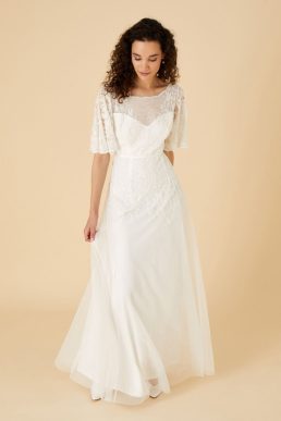 Monsoon Short sleeve embroidered bridal maxi dress ivory