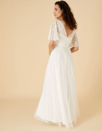 Monsoon Short sleeve embroidered bridal maxi dress ivory