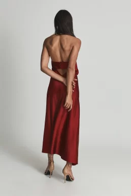 Reiss Lorena Halterneck Satin Midi Dress dark red