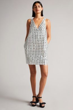 Ted Baker ALEXIAN Embellished Mini Dress Silver
