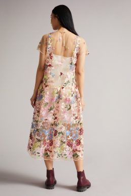Ted Baker DAVIANA Embroidered floral mesh dress Nude Multi