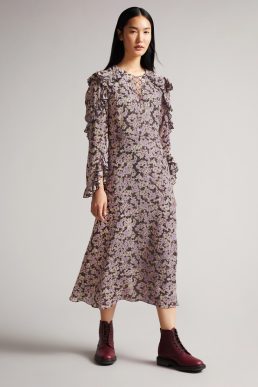 Ted Baker HAAILE Frill sleeve floral dress Pink Multi