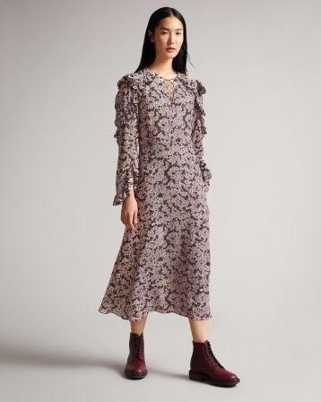 Ted Baker HAAILE Frill sleeve floral dress Pink Multi