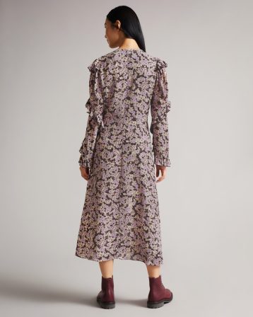 Ted Baker HAAILE Frill sleeve floral dress, Pink/Multi - Image 2