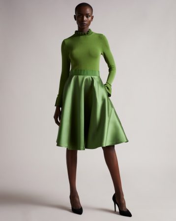 Ted Baker ZADI Frill neck full skirt dress Bright Green