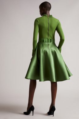 Ted Baker ZADI Frill neck full skirt dress Bright Green