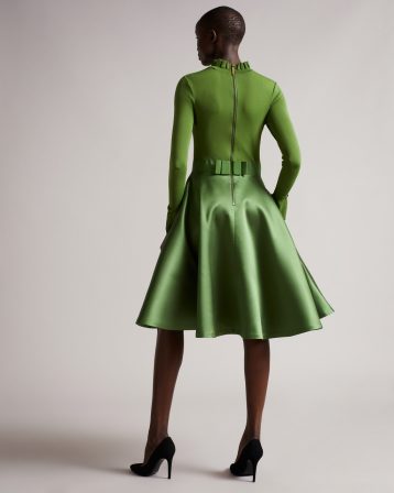 Ted Baker ZADI Frill neck full skirt dress Bright Green