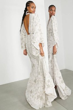 ASOS EDITION Lucille beaded floral embellished wedding dress in oyster Ivory