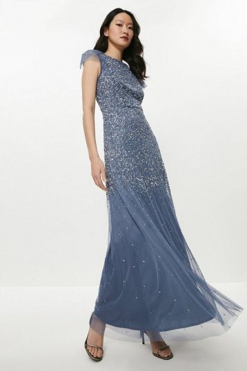 blue Angel Sleeve Sequin Maxi Dress