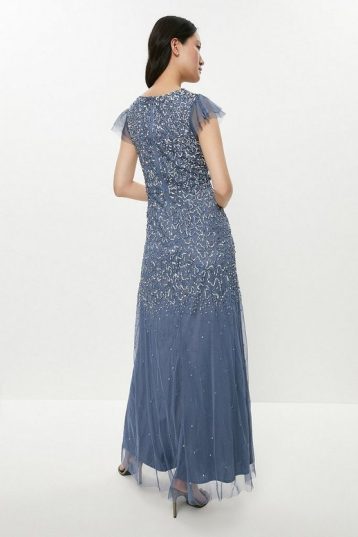 Coast Angel Sleeve Sequin Maxi Bridesmaid Dress, Blue - Image 2