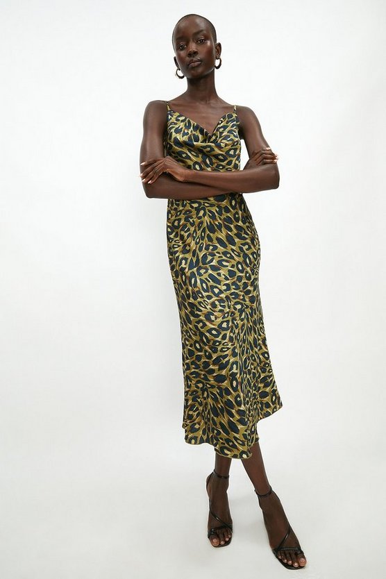 Cowl Neck Printed Midi Dress