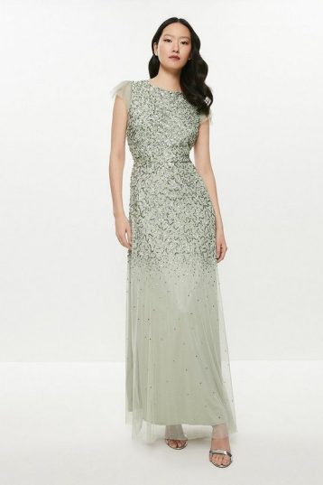 Coast Angel Sleeve Sequin Maxi Bridesmaid Dress Sage Green