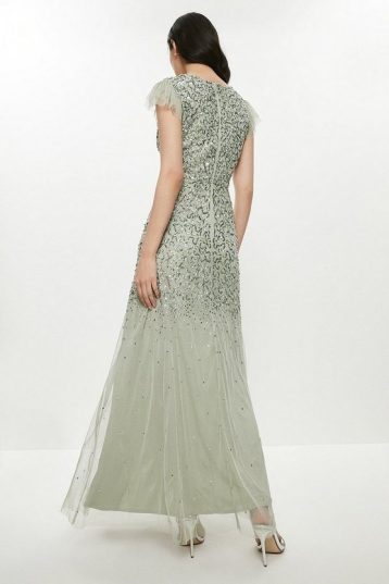 Coast Angel Sleeve Sequin Maxi Bridesmaid Dress Sage Green