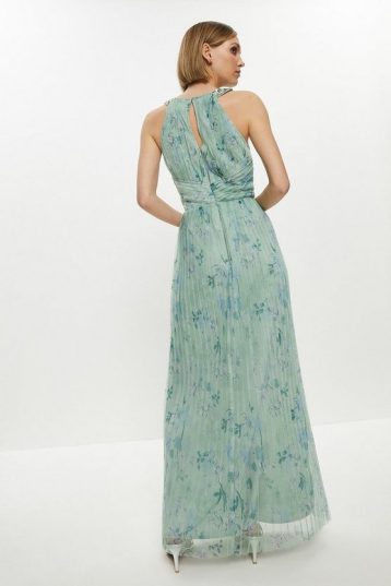 Coast Petite All Over Pleated Floral Maxi Dress, Green/Multi - Image 2