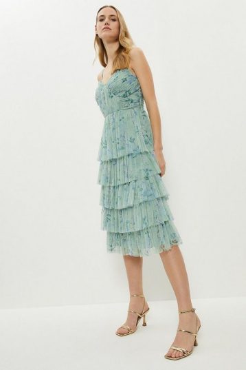 Coast Printed Tiered Ruffle Midi Dress Green Multi