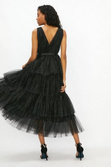 Coast Sparkle Tulle Tiered Midaxi Dress Black