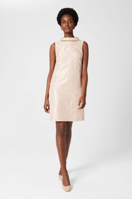 Hobbs Rosalind Jacquard A Line Dress Oyster Gold