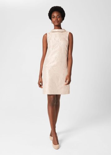 Hobbs Rosalind Jacquard A Line Dress Oyster Gold