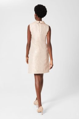 Hobbs Rosalind Jacquard A Line Dress Oyster Gold