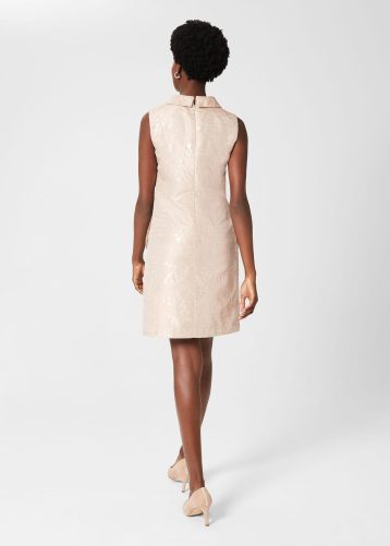 Hobbs Rosalind Jacquard A Line Dress Oyster Gold