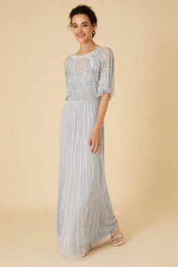 Monsoon Embellished maxi dress in recycled polyester silver
