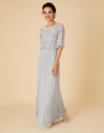 Monsoon Embellished maxi dress in recycled polyester silver