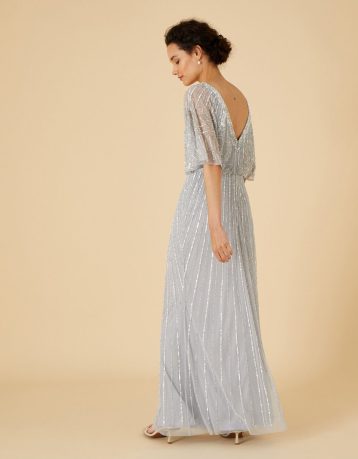 Monsoon Embellished maxi dress in recycled polyester silver